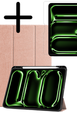 BASEY. Hoesje Geschikt voor iPad Pro 2024 (13 inch) Hoes Case Tablet Hoesje Tri-fold Met Uitsparing Geschikt voor Apple Pencil Met Screenprotector - Hoes Geschikt voor iPad Pro 2024 13 inch (7e generatie) Hoesje Hard Cover Bookcase Hoes - Rosé goud