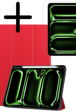 BASEY. Hoesje Geschikt voor iPad Pro 2024 (13 inch) Hoes Case Tablet Hoesje Tri-fold Met Uitsparing Geschikt voor Apple Pencil Met Screenprotector - Hoes Geschikt voor iPad Pro 2024 13 inch (7e generatie) Hoesje Hard Cover Bookcase Hoes - Rood