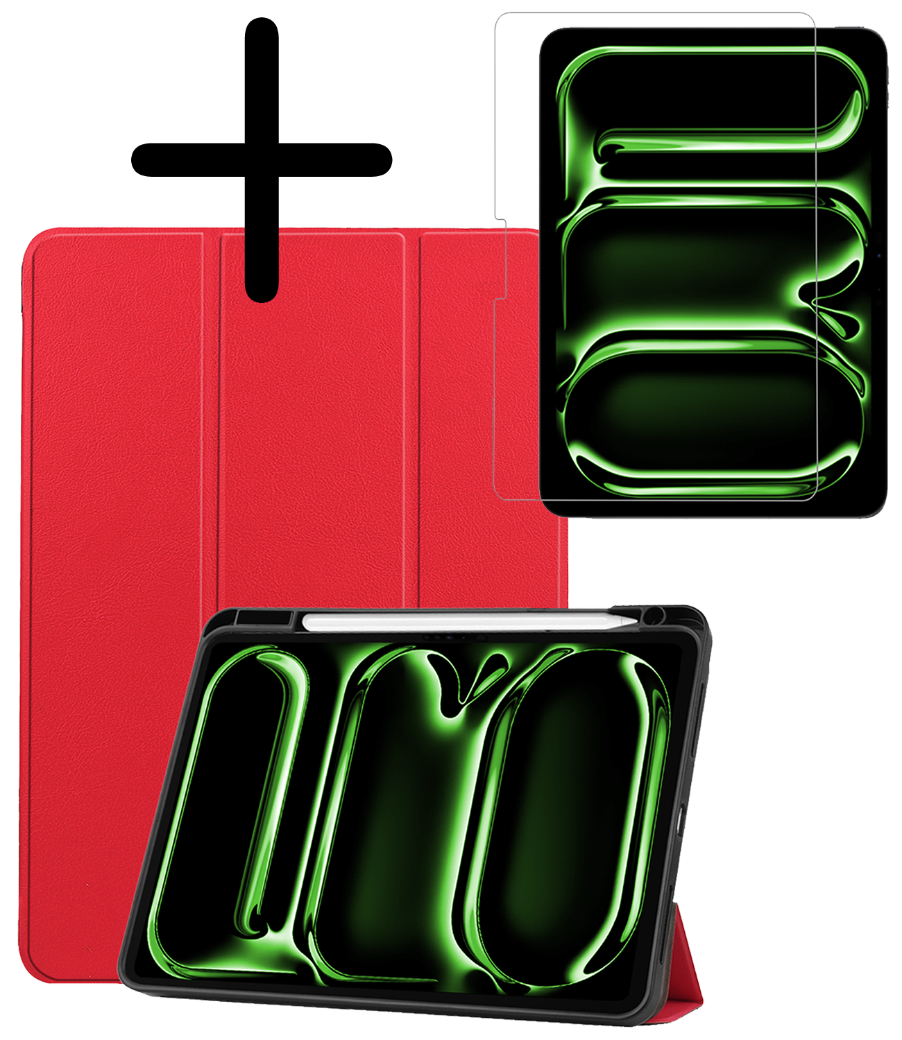 BASEY. Hoesje Geschikt voor iPad Pro 2024 (13 inch) Hoes Case Tablet Hoesje Tri-fold Met Uitsparing Geschikt voor Apple Pencil Met Screenprotector - Hoes Geschikt voor iPad Pro 2024 13 inch (7e generatie) Hoesje Hard Cover Bookcase Hoes - Rood