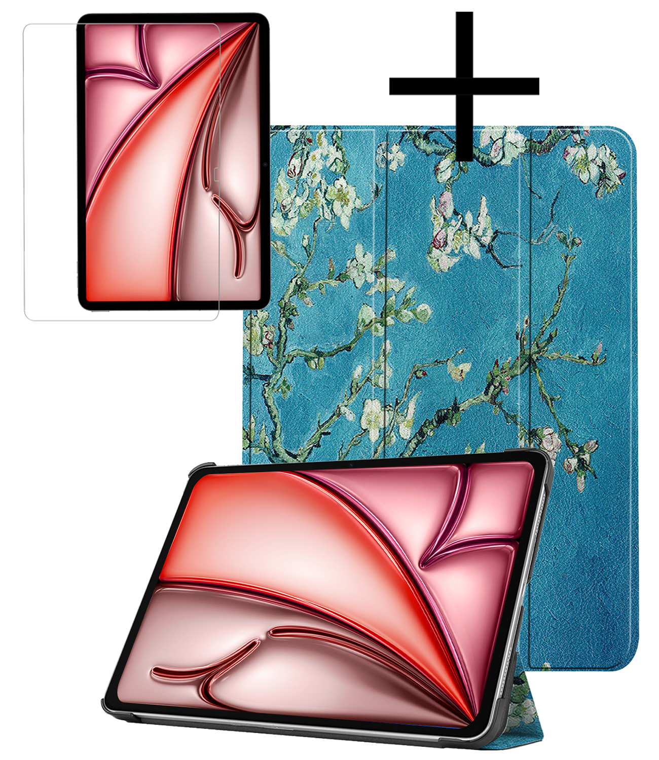 NoXx Hoesje Geschikt voor iPad Air 6 (11 inch) Hoesje Case Hard Cover Hoes Book Case Met Screenprotector - Bloesem