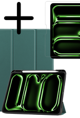 BASEY. Hoesje Geschikt voor iPad Pro 2024 (13 inch) Hoes Case Tablet Hoesje Tri-fold Met Uitsparing Geschikt voor Apple Pencil Met Screenprotector - Hoes Geschikt voor iPad Pro 2024 13 inch (7e generatie) Hoesje Hard Cover Bookcase Hoes - Donkergroen