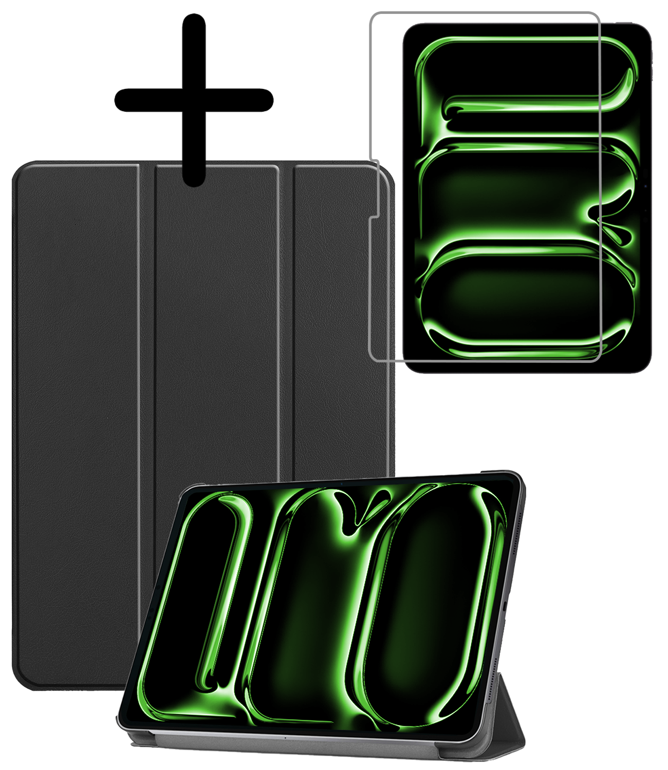 BASEY. Hoesje Geschikt voor iPad Pro 2024 (13 inch) Hoes Case Tablet Hoesje Tri-fold Met Screenprotector - Hoes Geschikt voor iPad Pro 2024 13 inch (7e generatie) Hoesje Hard Cover Bookcase Hoes - Zwart
