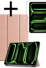 BASEY. Hoesje Geschikt voor iPad Pro 2024 (13 inch) Hoes Case Tablet Hoesje Tri-fold Met Screenprotector - Hoes Geschikt voor iPad Pro 2024 13 inch (7e generatie) Hoesje Hard Cover Bookcase Hoes - Rosé goud