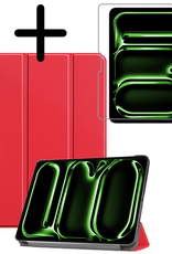 BASEY. Hoesje Geschikt voor iPad Pro 2024 (13 inch) Hoes Case Tablet Hoesje Tri-fold Met Screenprotector - Hoes Geschikt voor iPad Pro 2024 13 inch (7e generatie) Hoesje Hard Cover Bookcase Hoes - Rood