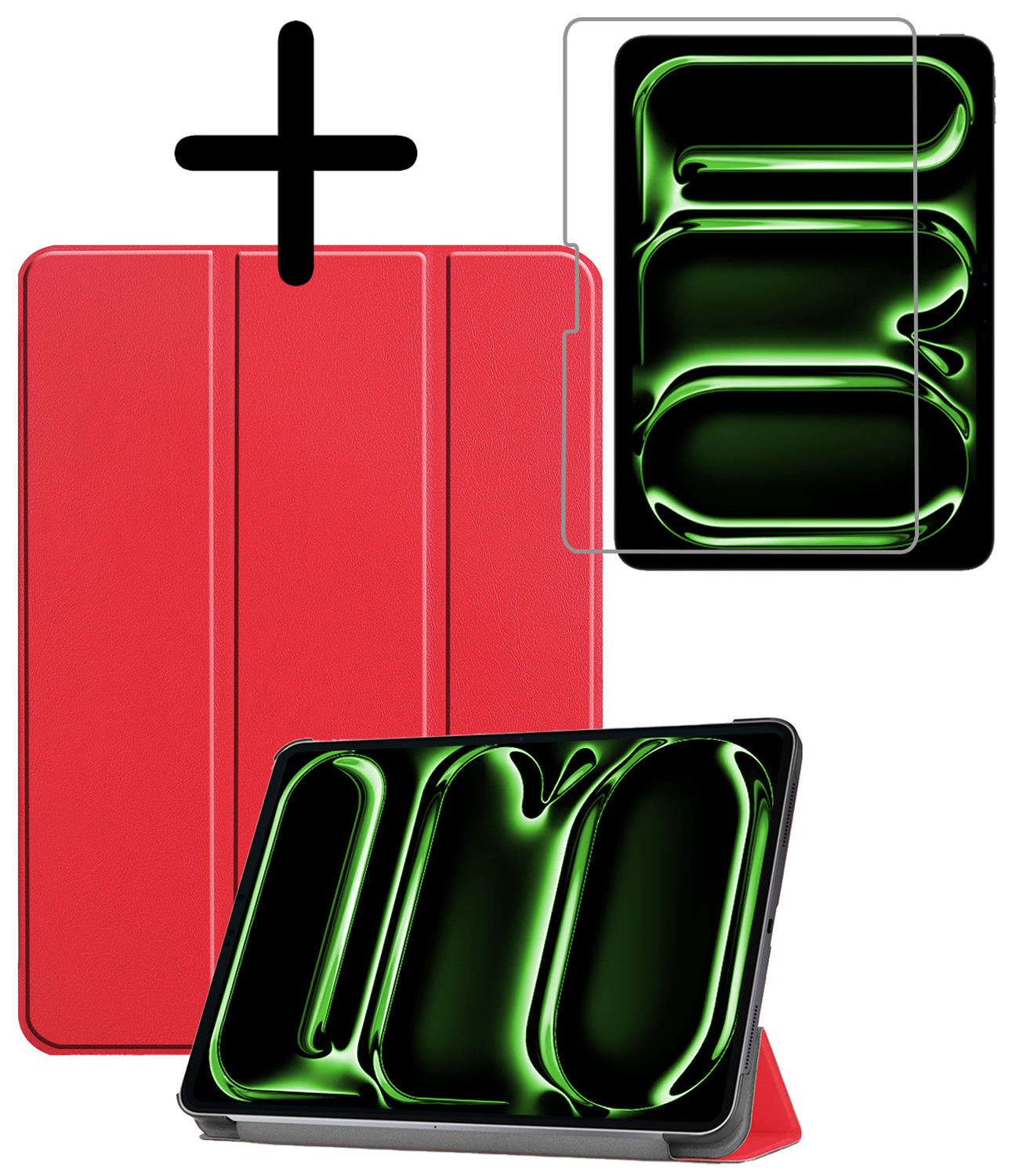 BASEY. Hoesje Geschikt voor iPad Pro 2024 (13 inch) Hoes Case Tablet Hoesje Tri-fold Met Screenprotector - Hoes Geschikt voor iPad Pro 2024 13 inch (7e generatie) Hoesje Hard Cover Bookcase Hoes - Rood