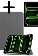 BASEY. Hoesje Geschikt voor iPad Pro 2024 (13 inch) Hoes Case Tablet Hoesje Tri-fold Met Screenprotector - Hoes Geschikt voor iPad Pro 2024 13 inch (7e generatie) Hoesje Hard Cover Bookcase Hoes - Grijs