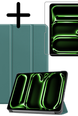 BASEY. Hoesje Geschikt voor iPad Pro 2024 (13 inch) Hoes Case Tablet Hoesje Tri-fold Met Screenprotector - Hoes Geschikt voor iPad Pro 2024 13 inch (7e generatie) Hoesje Hard Cover Bookcase Hoes - Donkergroen