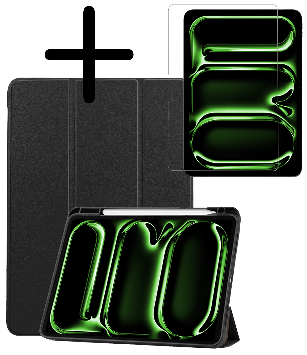 BASEY. Hoesje Geschikt voor iPad Pro 2024 (11 inch) Hoes Case Tablet Hoesje Tri-fold Met Uitsparing Geschikt voor Apple Pencil Met Screenprotector - Hoes Geschikt voor iPad Pro 2024 11 inch (7e generatie) Hoesje Hard Cover Bookcase Hoes - Zwart