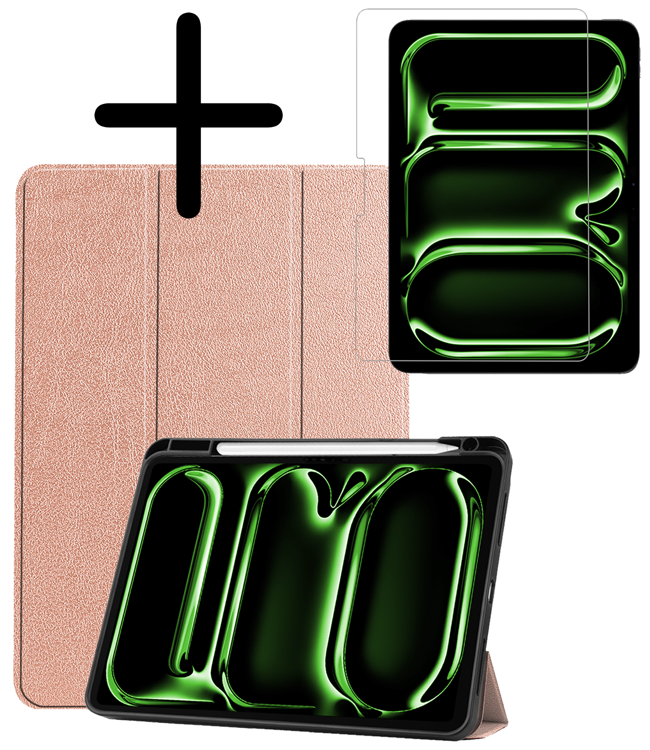 BASEY. Hoesje Geschikt voor iPad Pro 2024 (11 inch) Hoes Case Tablet Hoesje Tri-fold Met Uitsparing Geschikt voor Apple Pencil Met Screenprotector - Hoes Geschikt voor iPad Pro 2024 11 inch (7e generatie) Hoesje Hard Cover Bookcase Hoes - Rosé goud