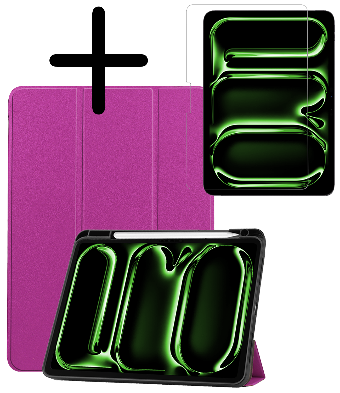 BASEY. Hoesje Geschikt voor iPad Pro 2024 (11 inch) Hoes Case Tablet Hoesje Tri-fold Met Uitsparing Geschikt voor Apple Pencil Met Screenprotector - Hoes Geschikt voor iPad Pro 2024 11 inch (7e generatie) Hoesje Hard Cover Bookcase Hoes - Paars