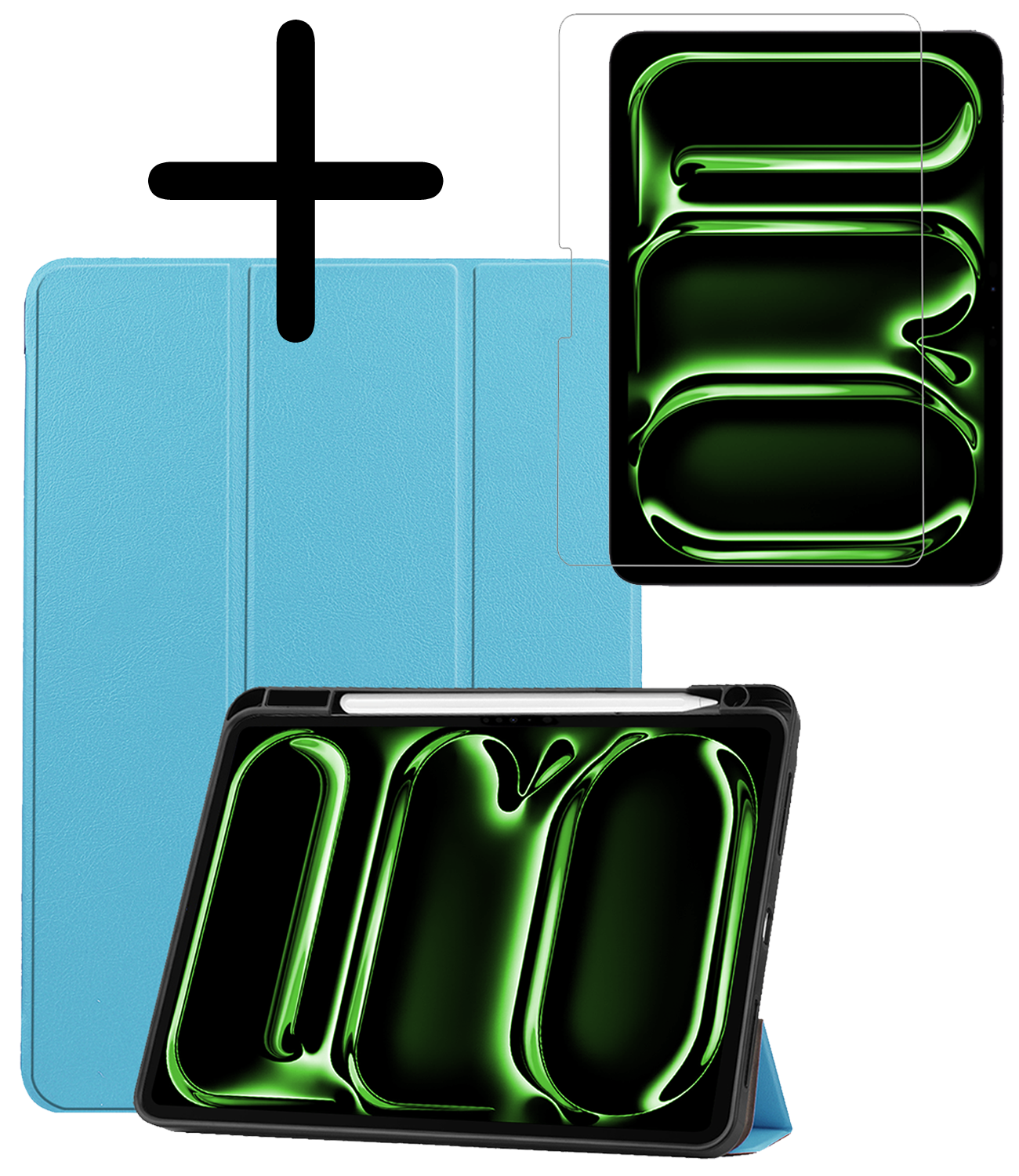 BASEY. Hoesje Geschikt voor iPad Pro 2024 (11 inch) Hoes Case Tablet Hoesje Tri-fold Met Uitsparing Geschikt voor Apple Pencil Met Screenprotector - Hoes Geschikt voor iPad Pro 2024 11 inch (7e generatie) Hoesje Hard Cover Bookcase Hoes - Lichtblauw