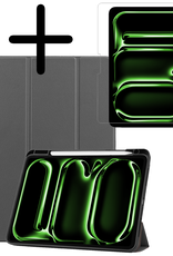 BASEY. Hoesje Geschikt voor iPad Pro 2024 (11 inch) Hoes Case Tablet Hoesje Tri-fold Met Uitsparing Geschikt voor Apple Pencil Met Screenprotector - Hoes Geschikt voor iPad Pro 2024 11 inch (7e generatie) Hoesje Hard Cover Bookcase Hoes - Grijs