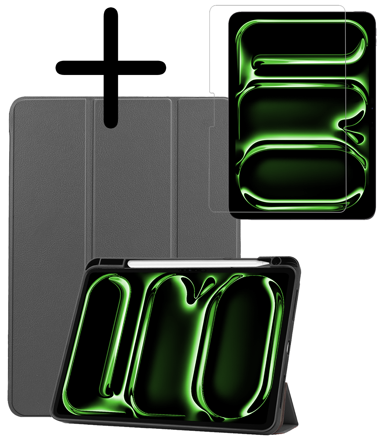 BASEY. Hoesje Geschikt voor iPad Pro 2024 (11 inch) Hoes Case Tablet Hoesje Tri-fold Met Uitsparing Geschikt voor Apple Pencil Met Screenprotector - Hoes Geschikt voor iPad Pro 2024 11 inch (7e generatie) Hoesje Hard Cover Bookcase Hoes - Grijs