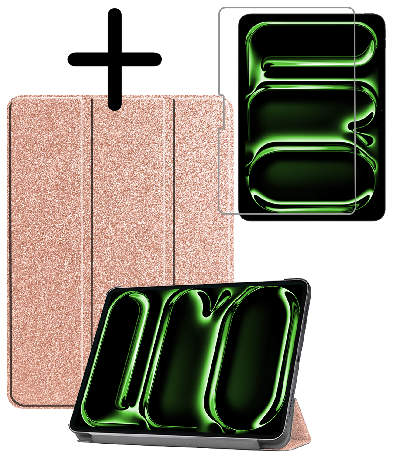 BASEY. Hoesje Geschikt voor iPad Pro 2024 (11 inch) Hoes Case Tablet Hoesje Tri-fold Met Screenprotector - Hoes Geschikt voor iPad Pro 2024 11 inch (7e generatie) Hoesje Hard Cover Bookcase Hoes - Rosé goud