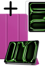 BASEY. Hoesje Geschikt voor iPad Pro 2024 (11 inch) Hoes Case Tablet Hoesje Tri-fold Met Screenprotector - Hoes Geschikt voor iPad Pro 2024 11 inch (7e generatie) Hoesje Hard Cover Bookcase Hoes - Paars
