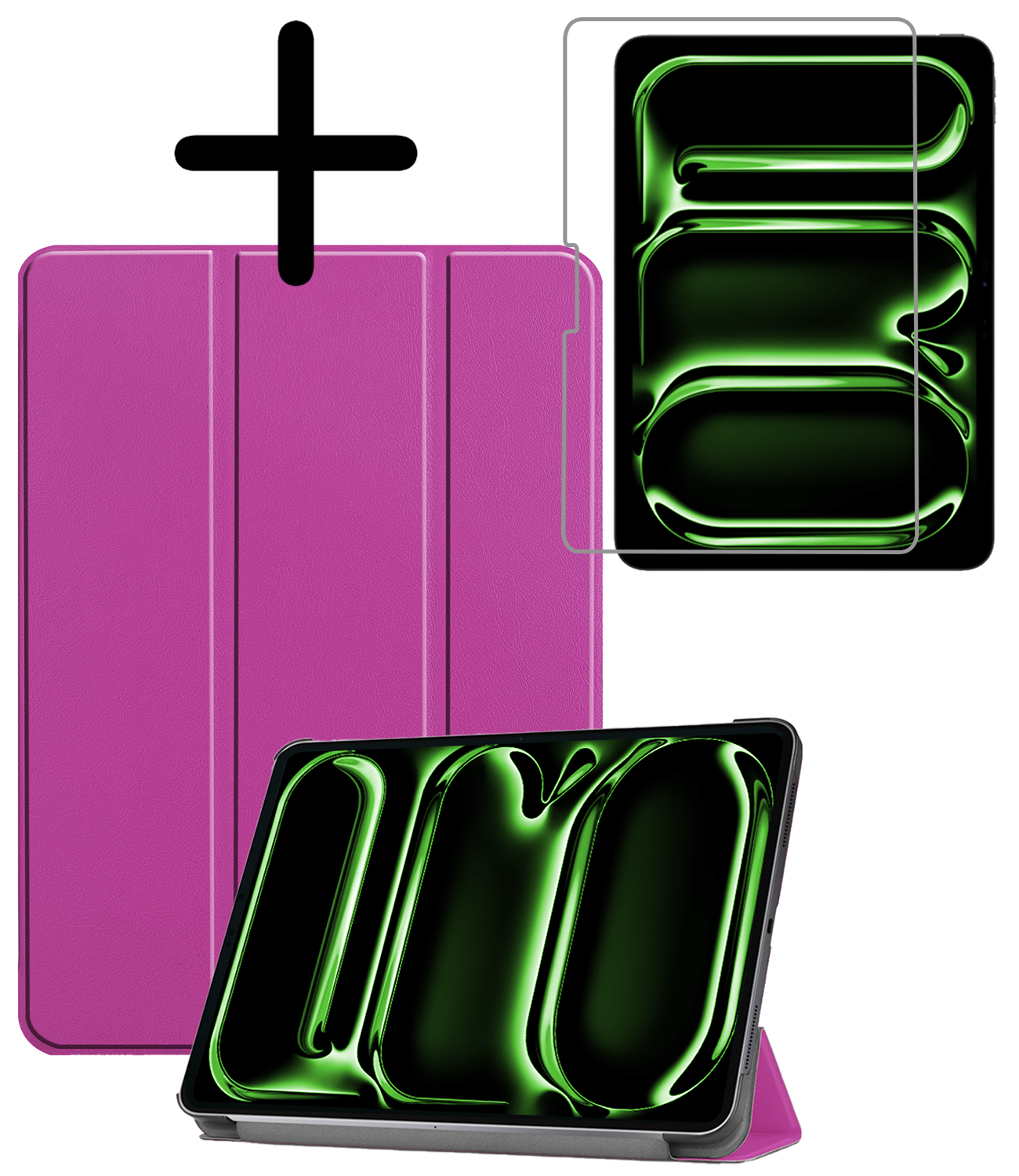 BASEY. Hoesje Geschikt voor iPad Pro 2024 (11 inch) Hoes Case Tablet Hoesje Tri-fold Met Screenprotector - Hoes Geschikt voor iPad Pro 2024 11 inch (7e generatie) Hoesje Hard Cover Bookcase Hoes - Paars