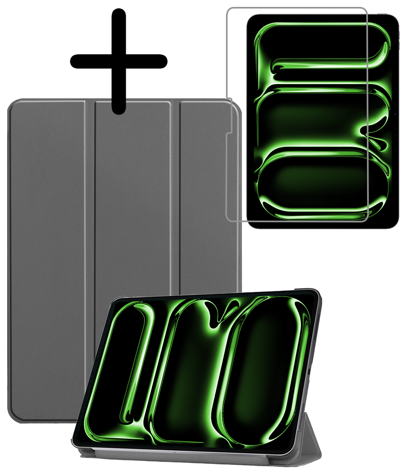 BASEY. Hoesje Geschikt voor iPad Pro 2024 (11 inch) Hoes Case Tablet Hoesje Tri-fold Met Screenprotector - Hoes Geschikt voor iPad Pro 2024 11 inch (7e generatie) Hoesje Hard Cover Bookcase Hoes - Grijs