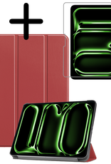 BASEY. Hoesje Geschikt voor iPad Pro 2024 (11 inch) Hoes Case Tablet Hoesje Tri-fold Met Screenprotector - Hoes Geschikt voor iPad Pro 2024 11 inch (7e generatie) Hoesje Hard Cover Bookcase Hoes - Donkerrood
