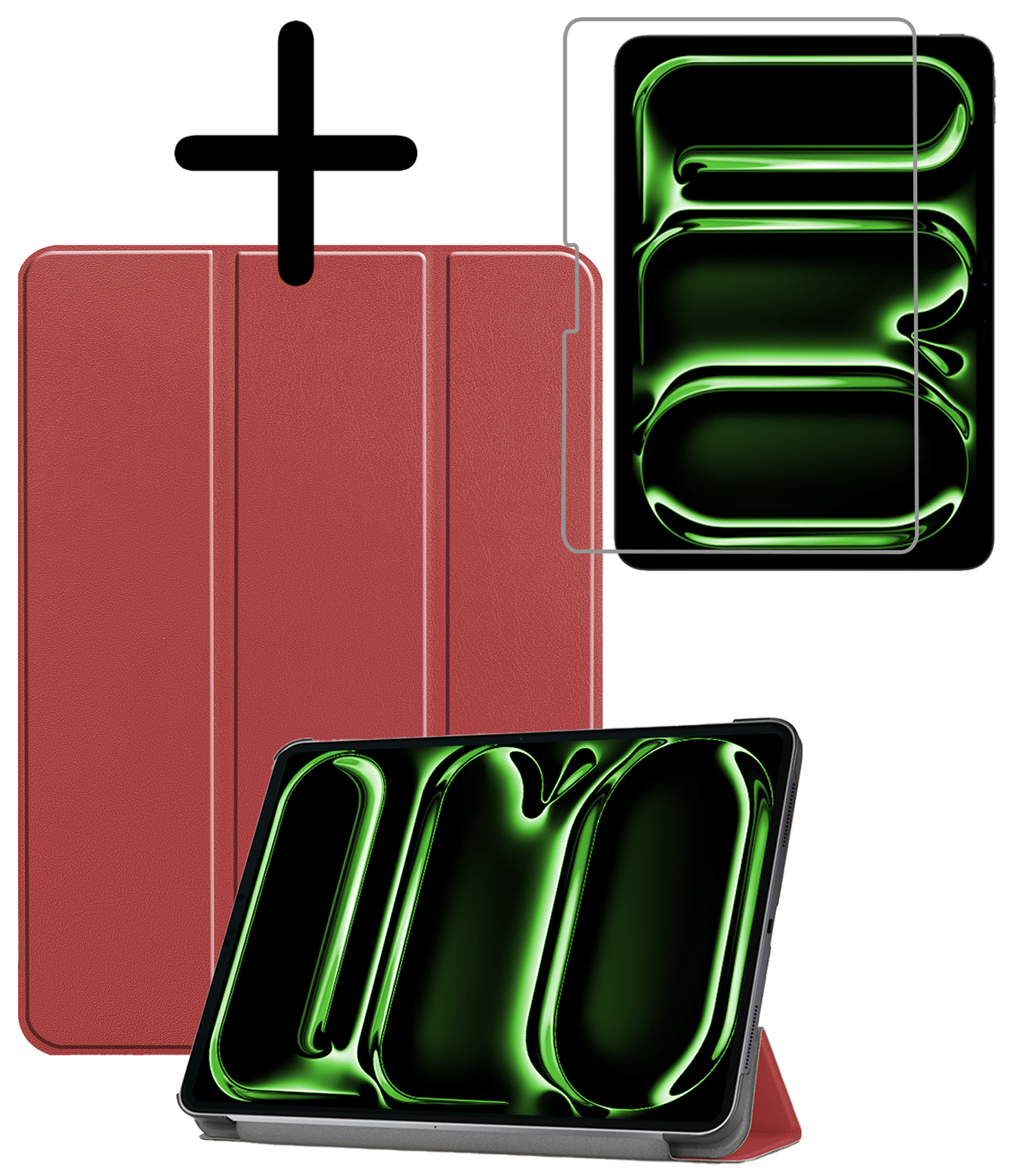 BASEY. Hoesje Geschikt voor iPad Pro 2024 (11 inch) Hoes Case Tablet Hoesje Tri-fold Met Screenprotector - Hoes Geschikt voor iPad Pro 2024 11 inch (7e generatie) Hoesje Hard Cover Bookcase Hoes - Donkerrood