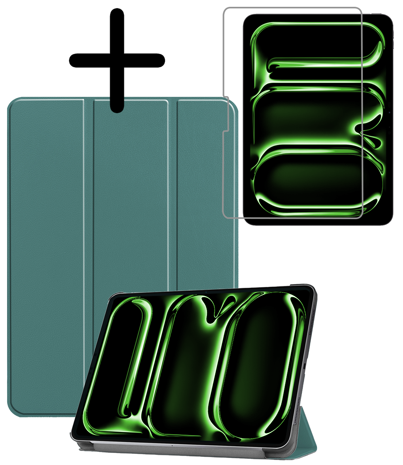 BASEY. Hoesje Geschikt voor iPad Pro 2024 (11 inch) Hoes Case Tablet Hoesje Tri-fold Met Screenprotector - Hoes Geschikt voor iPad Pro 2024 11 inch (7e generatie) Hoesje Hard Cover Bookcase Hoes - Donkergroen