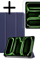 BASEY. Hoesje Geschikt voor iPad Pro 2024 (11 inch) Hoes Case Tablet Hoesje Tri-fold Met Screenprotector - Hoes Geschikt voor iPad Pro 2024 11 inch (7e generatie) Hoesje Hard Cover Bookcase Hoes - Donkerblauw