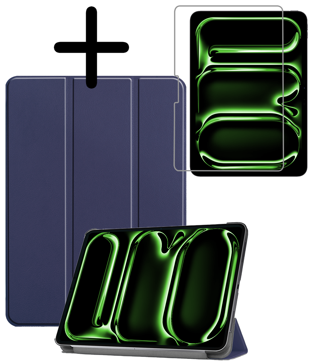 BASEY. Hoesje Geschikt voor iPad Pro 2024 (11 inch) Hoes Case Tablet Hoesje Tri-fold Met Screenprotector - Hoes Geschikt voor iPad Pro 2024 11 inch (7e generatie) Hoesje Hard Cover Bookcase Hoes - Donkerblauw