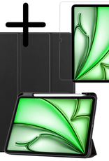 BASEY. Hoesje Geschikt voor iPad Air 6 (13 inch) Hoes Case Tablet Hoesje Tri-fold Met Uitsparing Geschikt voor Apple Pencil Met Screenprotector - Hoes Geschikt voor iPad Air 2024 (13 inch) Hoesje Hard Cover Bookcase Hoes - Zwart