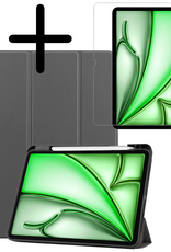 BASEY. Hoesje Geschikt voor iPad Air 6 (13 inch) Hoes Case Tablet Hoesje Tri-fold Met Uitsparing Geschikt voor Apple Pencil Met Screenprotector - Hoes Geschikt voor iPad Air 2024 (13 inch) Hoesje Hard Cover Bookcase Hoes - Grijs