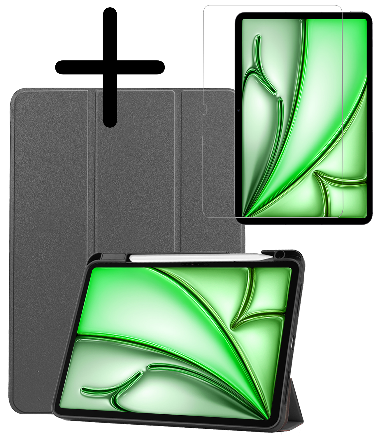 BASEY. Hoesje Geschikt voor iPad Air 6 (13 inch) Hoes Case Tablet Hoesje Tri-fold Met Uitsparing Geschikt voor Apple Pencil Met Screenprotector - Hoes Geschikt voor iPad Air 2024 (13 inch) Hoesje Hard Cover Bookcase Hoes - Grijs