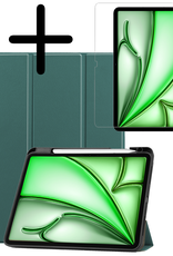 BASEY. Hoesje Geschikt voor iPad Air 6 (13 inch) Hoes Case Tablet Hoesje Tri-fold Met Uitsparing Geschikt voor Apple Pencil Met Screenprotector - Hoes Geschikt voor iPad Air 2024 (13 inch) Hoesje Hard Cover Bookcase Hoes - Donkergroen