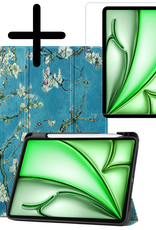BASEY. Hoesje Geschikt voor iPad Air 6 (13 inch) Hoes Case Tablet Hoesje Tri-fold Met Uitsparing Geschikt voor Apple Pencil Met Screenprotector - Hoes Geschikt voor iPad Air 2024 (13 inch) Hoesje Hard Cover Bookcase Hoes - Bloesem