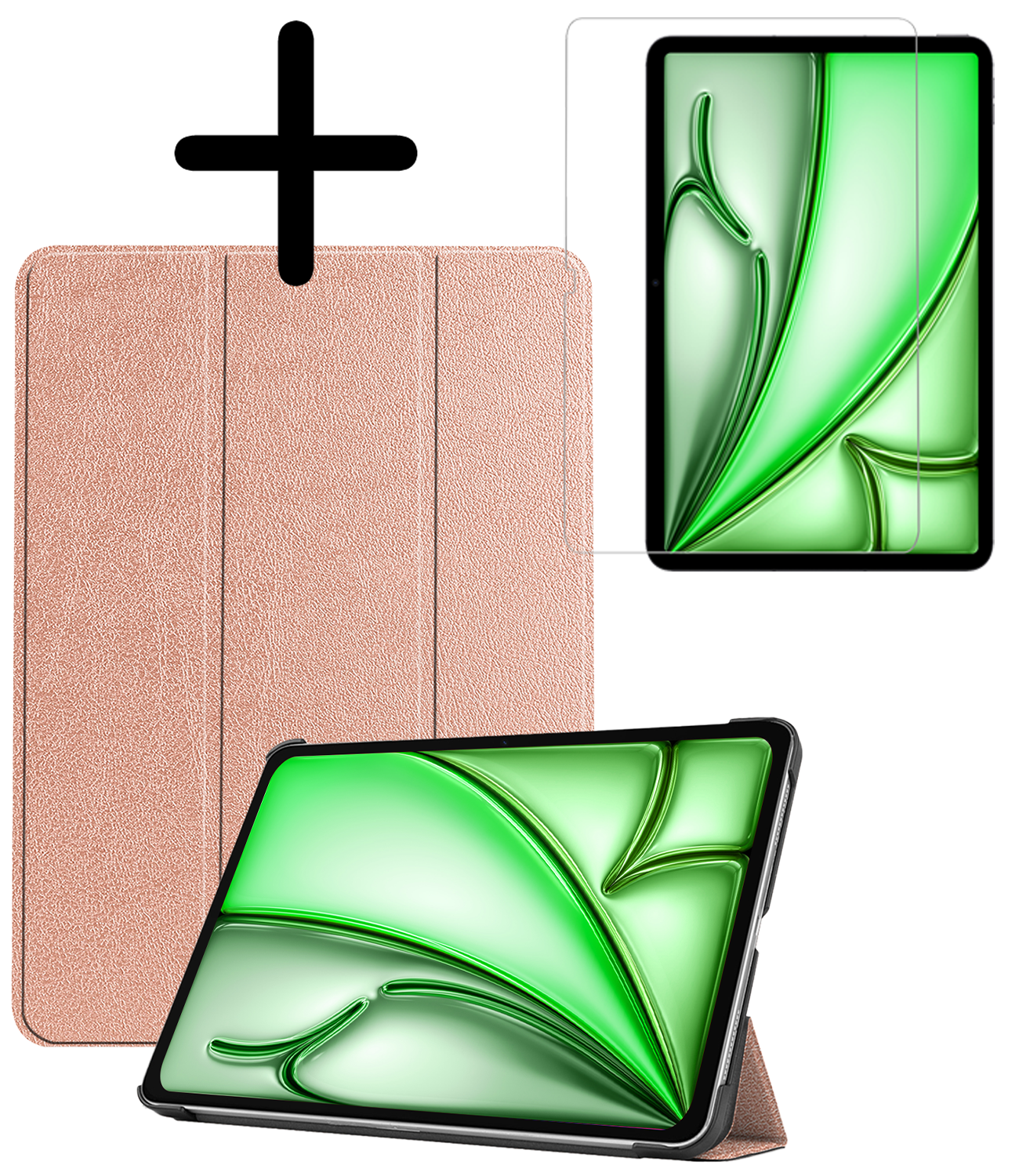 BASEY. Hoesje Geschikt voor iPad Air 6 (13 inch) Hoes Case Tablet Hoesje Tri-fold Met Screenprotector - Hoes Geschikt voor iPad Air 2024 (13 inch) Hoesje Hard Cover Bookcase Hoes - Rosé goud