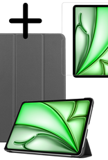 BASEY. Hoesje Geschikt voor iPad Air 6 (13 inch) Hoes Case Tablet Hoesje Tri-fold Met Screenprotector - Hoes Geschikt voor iPad Air 2024 (13 inch) Hoesje Hard Cover Bookcase Hoes - Grijs