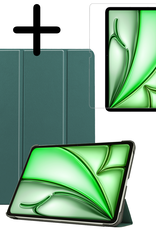 BASEY. Hoesje Geschikt voor iPad Air 6 (13 inch) Hoes Case Tablet Hoesje Tri-fold Met Screenprotector - Hoes Geschikt voor iPad Air 2024 (13 inch) Hoesje Hard Cover Bookcase Hoes - Donkergroen