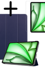 BASEY. Hoesje Geschikt voor iPad Air 6 (13 inch) Hoes Case Tablet Hoesje Tri-fold Met Screenprotector - Hoes Geschikt voor iPad Air 2024 (13 inch) Hoesje Hard Cover Bookcase Hoes - Donkerblauw