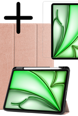 BASEY. Hoesje Geschikt voor iPad Air 6 (11 inch) Hoes Case Tablet Hoesje Tri-fold Met Uitsparing Geschikt voor Apple Pencil Met Screenprotector - Hoes Geschikt voor iPad Air 2024 (11 inch) Hoesje Hard Cover Bookcase Hoes - Rosé goud