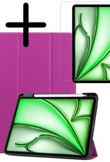 BASEY. Hoesje Geschikt voor iPad Air 6 (11 inch) Hoes Case Tablet Hoesje Tri-fold Met Uitsparing Geschikt voor Apple Pencil Met Screenprotector - Hoes Geschikt voor iPad Air 2024 (11 inch) Hoesje Hard Cover Bookcase Hoes - Paars