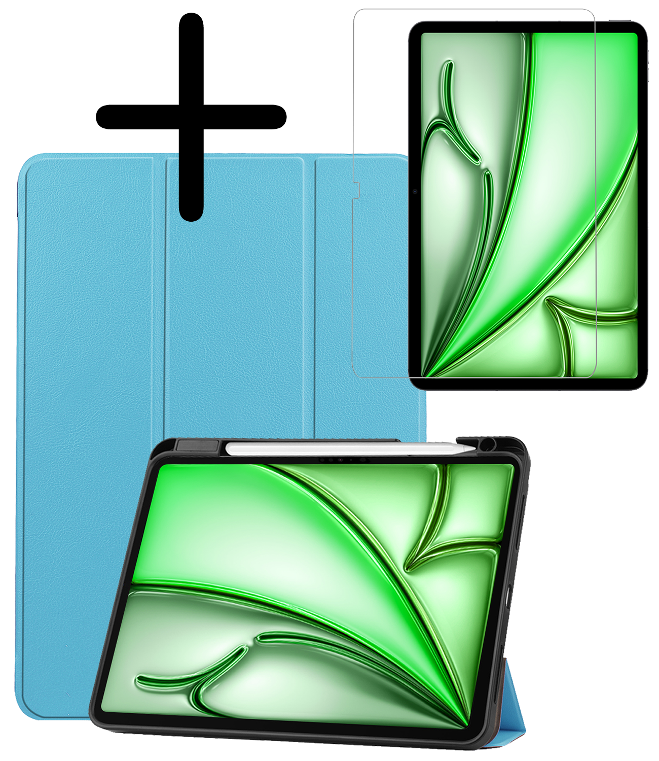 BASEY. Hoesje Geschikt voor iPad Air 6 (11 inch) Hoes Case Tablet Hoesje Tri-fold Met Uitsparing Geschikt voor Apple Pencil Met Screenprotector - Hoes Geschikt voor iPad Air 2024 (11 inch) Hoesje Hard Cover Bookcase Hoes - Lichtblauw