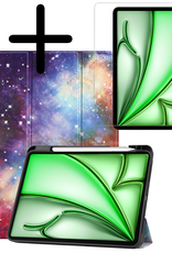 BASEY. Hoesje Geschikt voor iPad Air 6 (11 inch) Hoes Case Tablet Hoesje Tri-fold Met Uitsparing Geschikt voor Apple Pencil Met Screenprotector - Hoes Geschikt voor iPad Air 2024 (11 inch) Hoesje Hard Cover Bookcase Hoes - Galaxy
