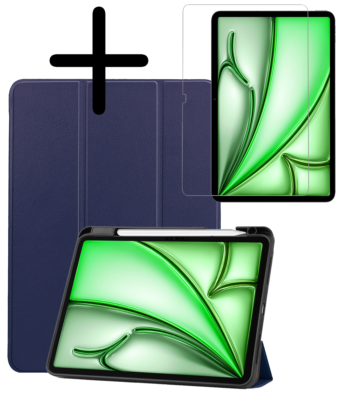 BASEY. Hoesje Geschikt voor iPad Air 6 (11 inch) Hoes Case Tablet Hoesje Tri-fold Met Uitsparing Geschikt voor Apple Pencil Met Screenprotector - Hoes Geschikt voor iPad Air 2024 (11 inch) Hoesje Hard Cover Bookcase Hoes - Donkerblauw