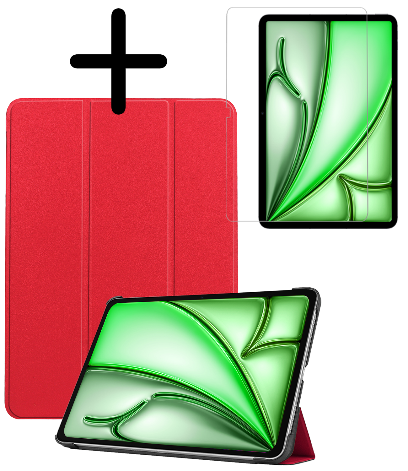 BASEY. Hoesje Geschikt voor iPad Air 6 (11 inch) Hoes Case Tablet Hoesje Tri-fold Met Screenprotector - Hoes Geschikt voor iPad Air 2024 (11 inch) Hoesje Hard Cover Bookcase Hoes - Rood