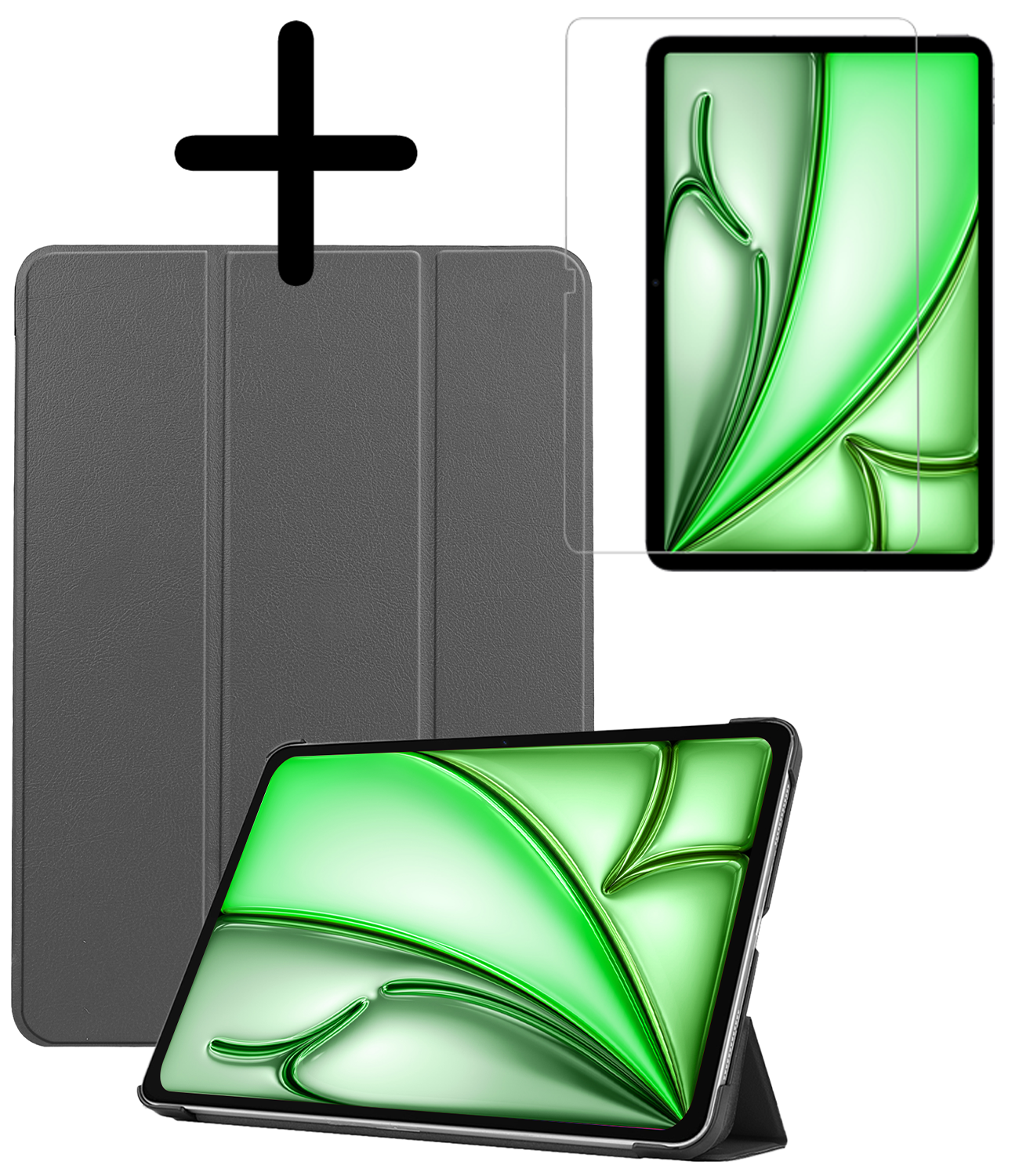 BASEY. Hoesje Geschikt voor iPad Air 6 (11 inch) Hoes Case Tablet Hoesje Tri-fold Met Screenprotector - Hoes Geschikt voor iPad Air 2024 (11 inch) Hoesje Hard Cover Bookcase Hoes - Grijs