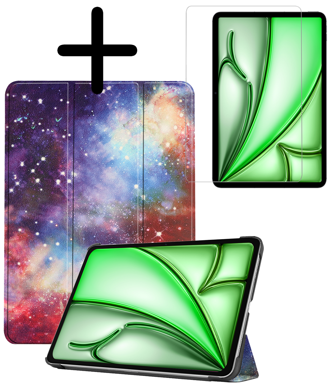 BASEY. Hoesje Geschikt voor iPad Air 6 (11 inch) Hoes Case Tablet Hoesje Tri-fold Met Screenprotector - Hoes Geschikt voor iPad Air 2024 (11 inch) Hoesje Hard Cover Bookcase Hoes - Galaxy