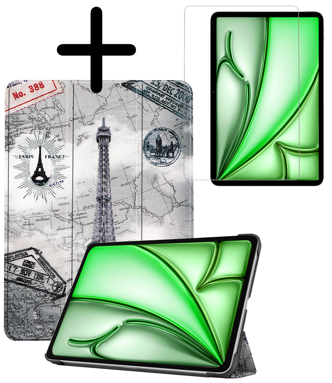 BASEY. Hoesje Geschikt voor iPad Air 6 (11 inch) Hoes Case Tablet Hoesje Tri-fold Met Screenprotector - Hoes Geschikt voor iPad Air 2024 (11 inch) Hoesje Hard Cover Bookcase Hoes - Eiffeltoren