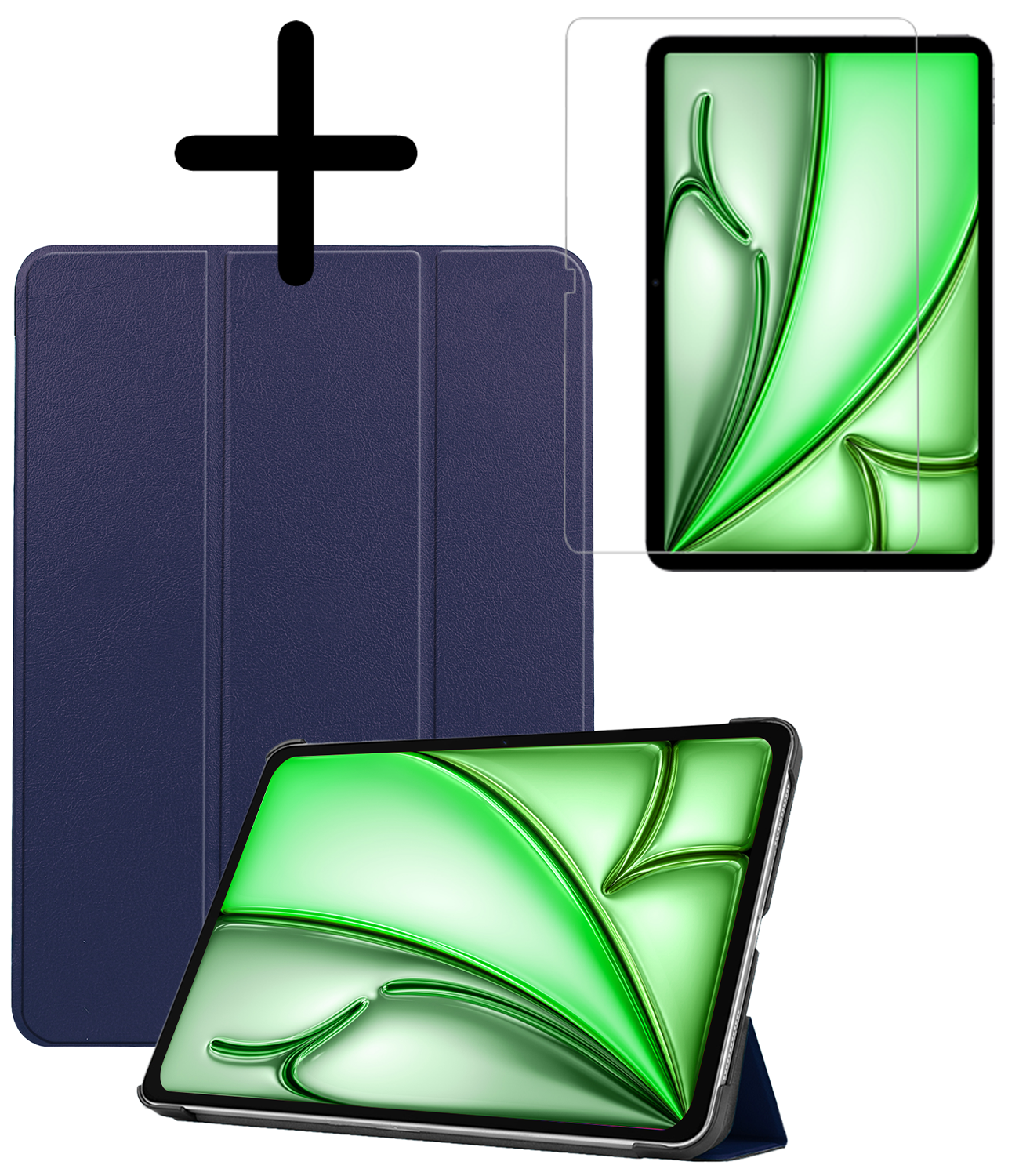 BASEY. Hoesje Geschikt voor iPad Air 6 (11 inch) Hoes Case Tablet Hoesje Tri-fold Met Screenprotector - Hoes Geschikt voor iPad Air 2024 (11 inch) Hoesje Hard Cover Bookcase Hoes - Donkerblauw
