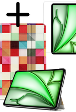 BASEY. Hoesje Geschikt voor iPad Air 6 (11 inch) Hoes Case Tablet Hoesje Tri-fold Met Screenprotector - Hoes Geschikt voor iPad Air 2024 (11 inch) Hoesje Hard Cover Bookcase Hoes - Blokken