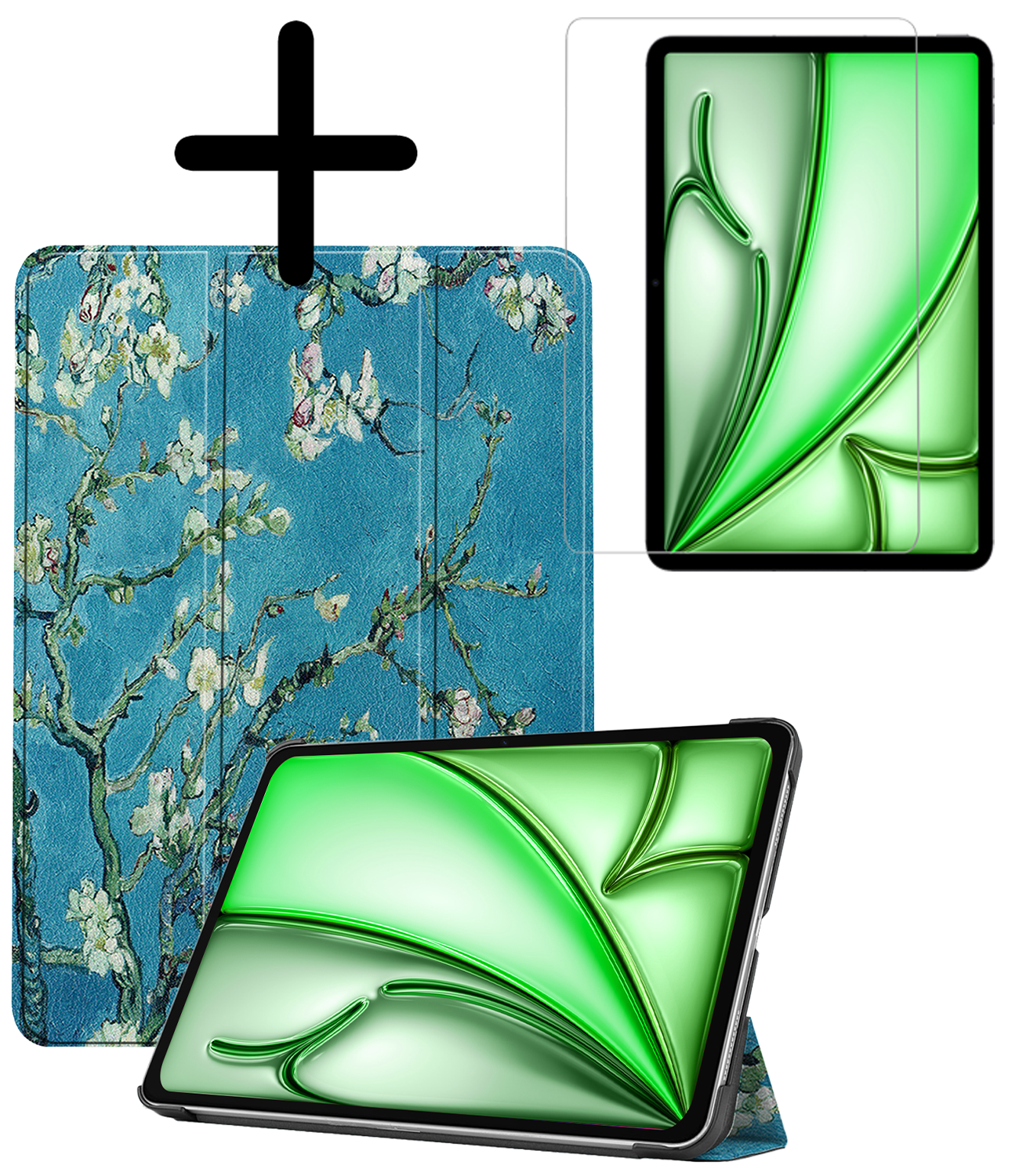 BASEY. Hoesje Geschikt voor iPad Air 6 (11 inch) Hoes Case Tablet Hoesje Tri-fold Met Screenprotector - Hoes Geschikt voor iPad Air 2024 (11 inch) Hoesje Hard Cover Bookcase Hoes - Bloesem