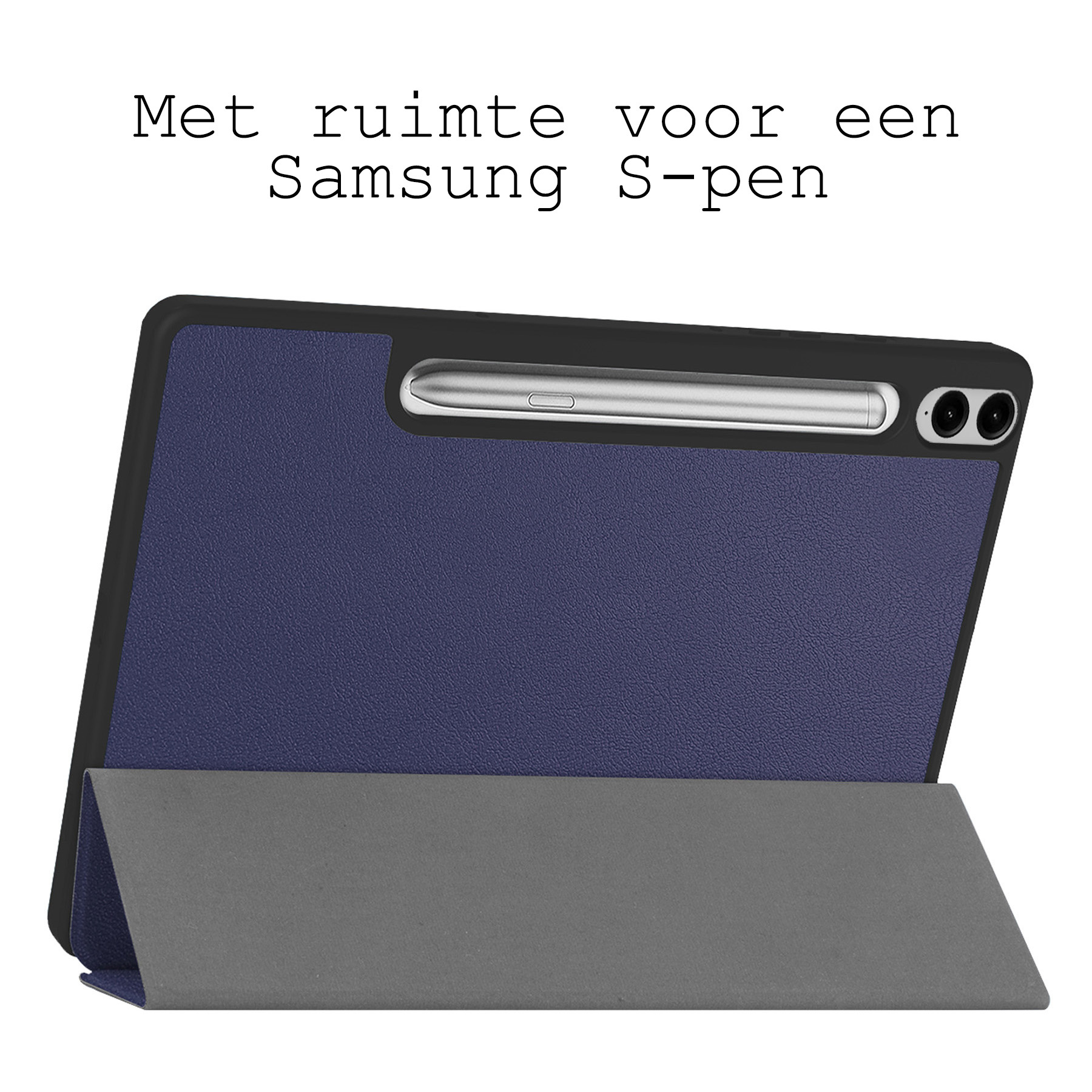 BASEY. Hoesje Geschikt voor Samsung Galaxy Tab S9 FE Plus Hoes Case Tablet Hoesje Tri-fold Met Uitsparing Geschikt voor S Pen - Hoes Geschikt voor Samsung Tab S9 FE Plus Hoesje Hard Cover Bookcase Hoes - Donkerblauw