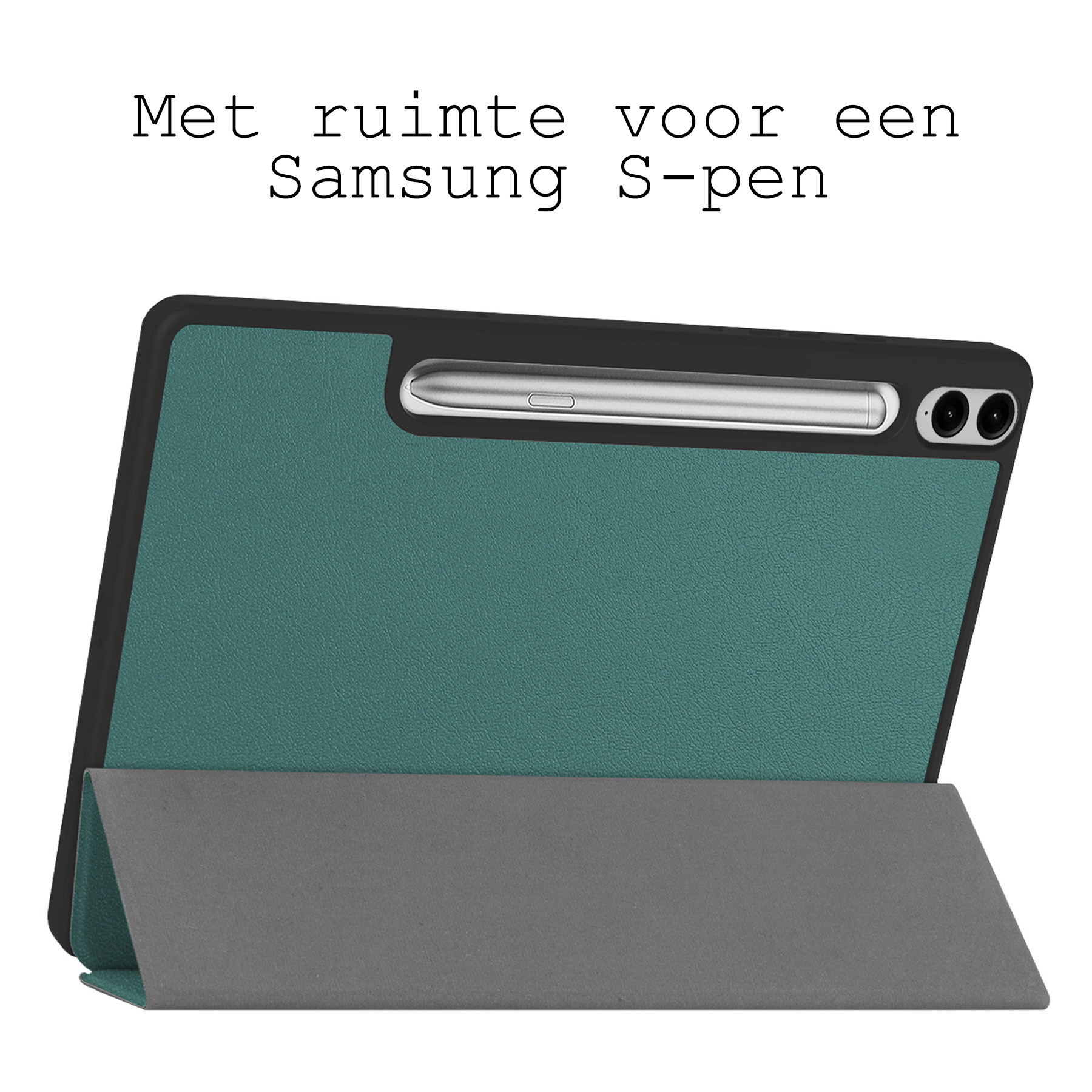 BASEY. Hoesje Geschikt voor Samsung Galaxy Tab S9 FE Plus Hoes Case Tablet Hoesje Tri-fold Met Uitsparing Geschikt voor S Pen - Hoes Geschikt voor Samsung Tab S9 FE Plus Hoesje Hard Cover Bookcase Hoes - Donkergroen