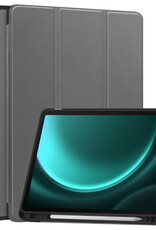 BASEY. Hoesje Geschikt voor Samsung Galaxy Tab S9 FE Plus Hoes Case Tablet Hoesje Tri-fold Met Uitsparing Geschikt voor S Pen - Hoes Geschikt voor Samsung Tab S9 FE Plus Hoesje Hard Cover Bookcase Hoes - Grijs